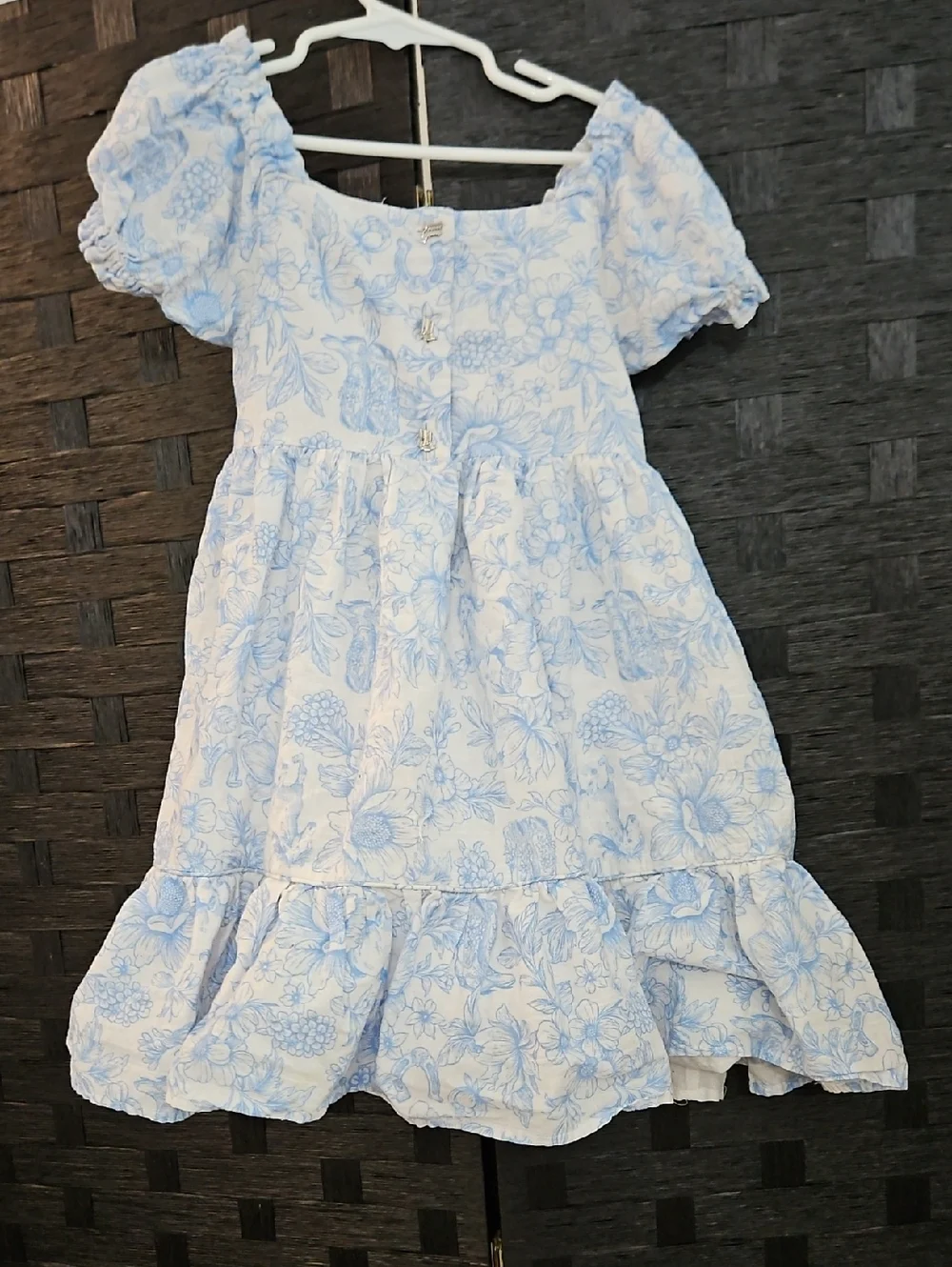 Happily Grey Girls' Light Blue Coastal Cowgirl Floral Puff-Sleeve Dress Sz 6